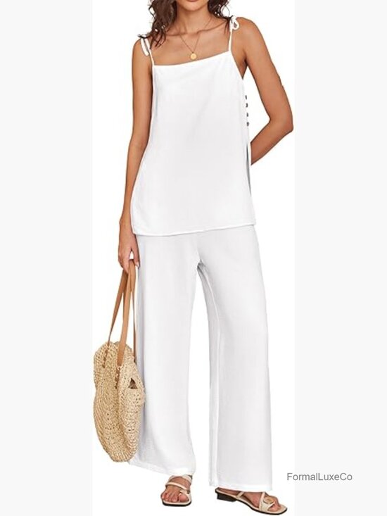 Pants - 2 Piece Summer Set - Sleeveless Top & Wide Leg Pants - Loose Loungewear Travel